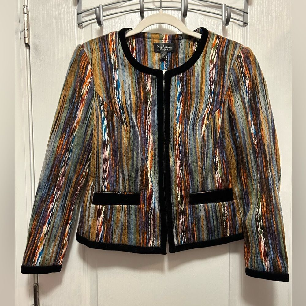 Katherine New York colorful yarn blazer Jacket women’s Petite L Abstract Art NWT